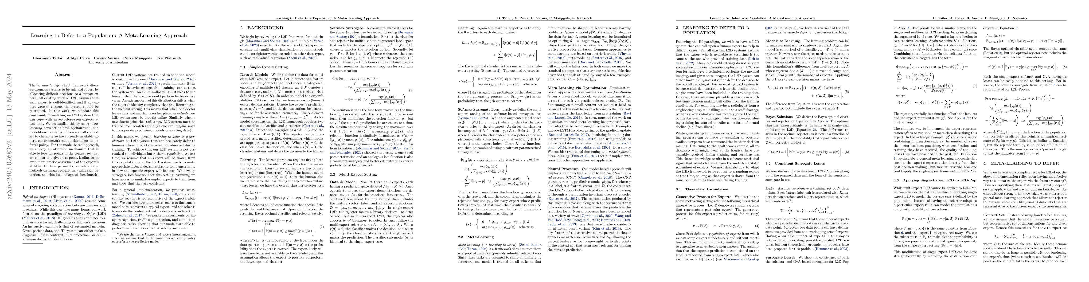 Thumbnail for Learning to Defer to a Population: A Meta-Learning Approach