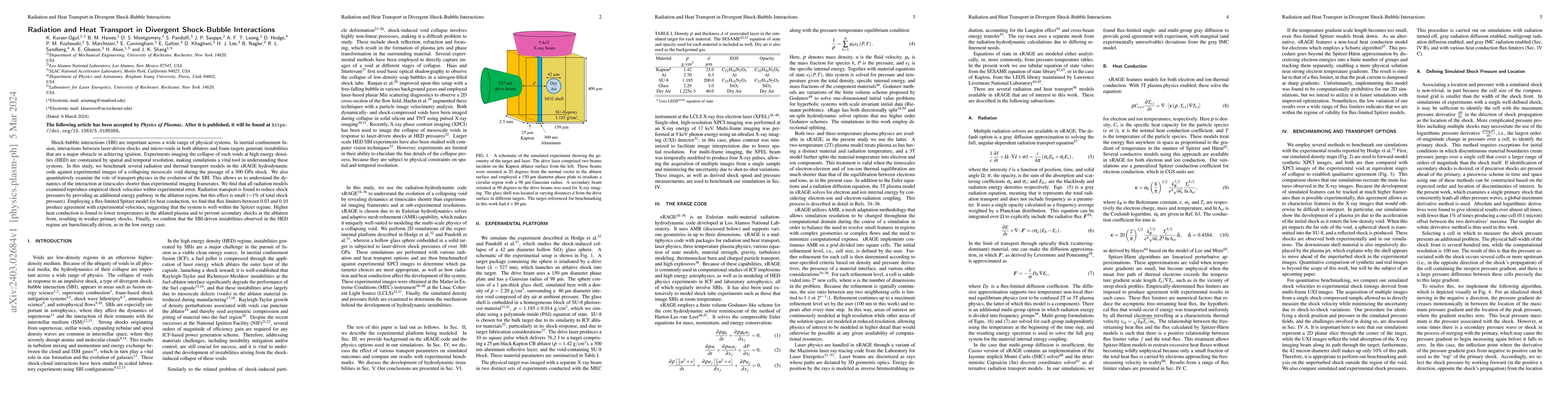 Thumbnail for Radiation and Heat Transport in Divergent Shock-Bubble Interactions