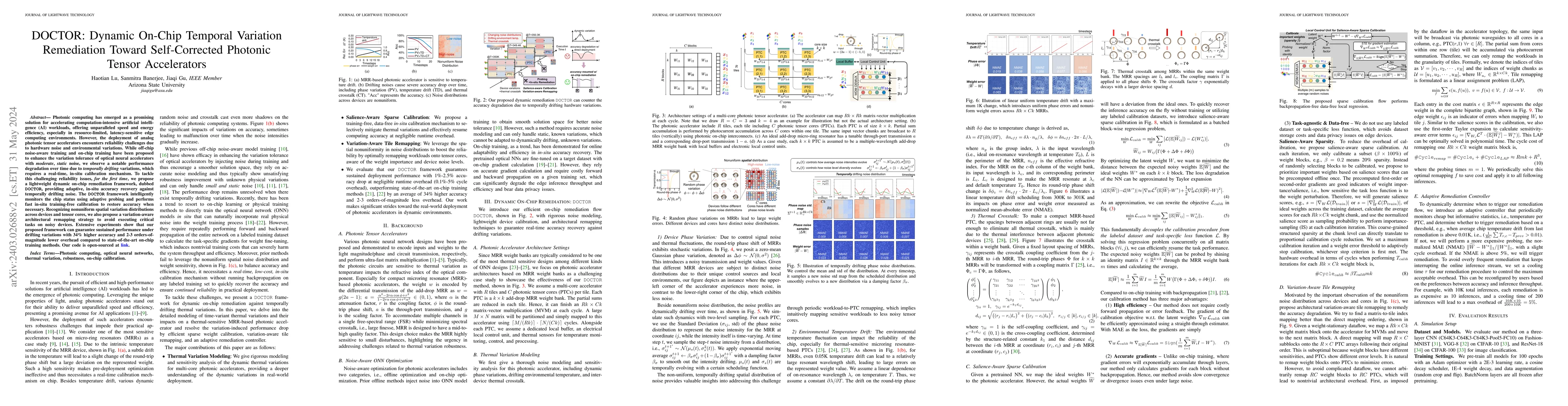 Thumbnail for DOCTOR: Dynamic On-Chip Temporal Variation Remediation Toward
  Self-Corrected Photonic Tensor Accelerators