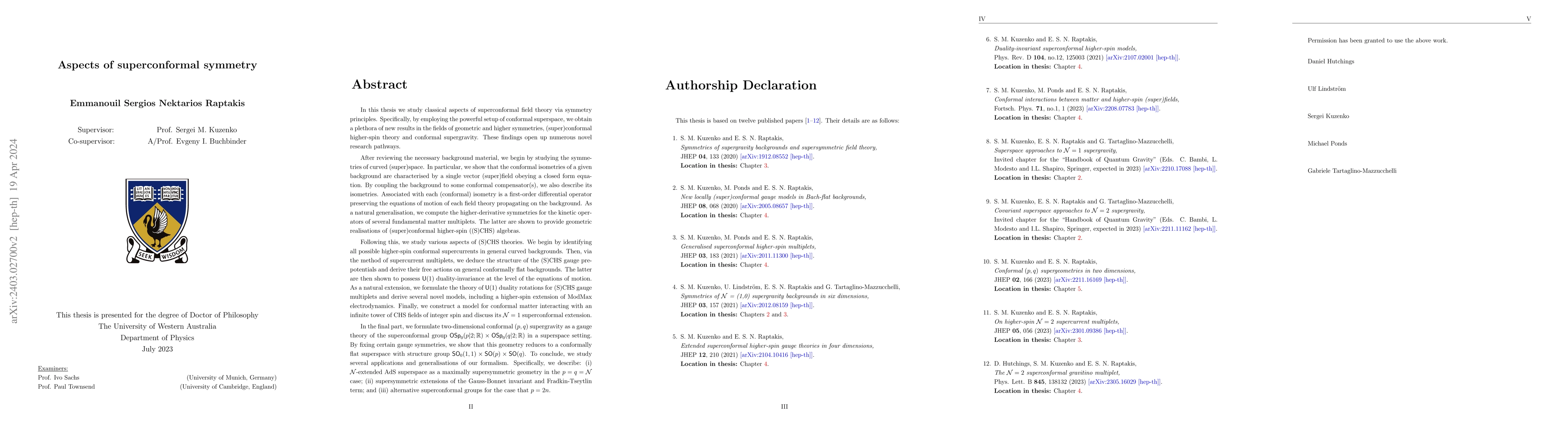 Thumbnail for Aspects of superconformal symmetry