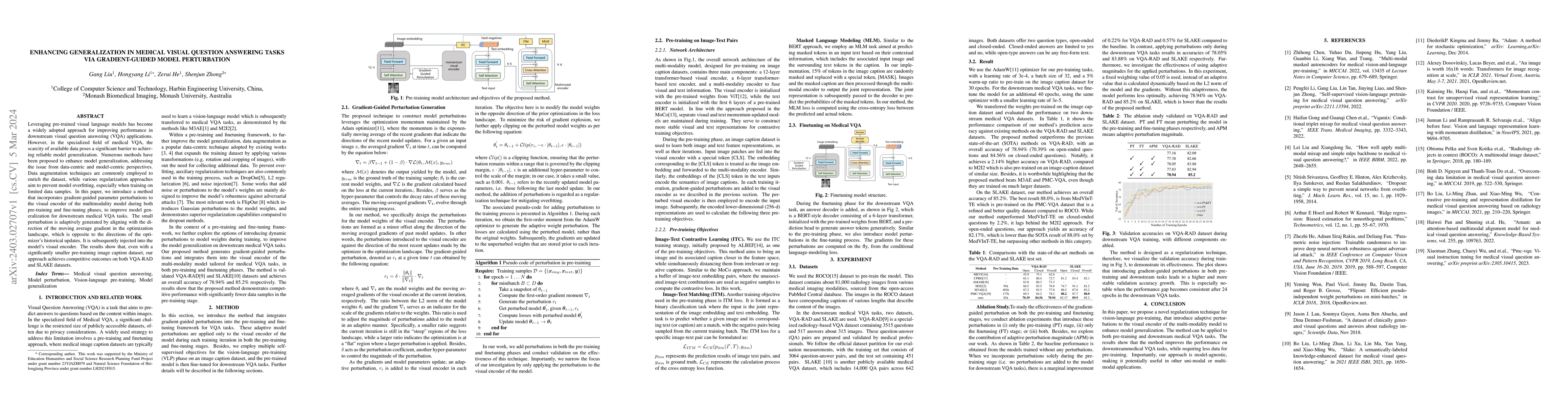 Thumbnail for Enhancing Generalization in Medical Visual Question Answering Tasks via
  Gradient-Guided Model Perturbation