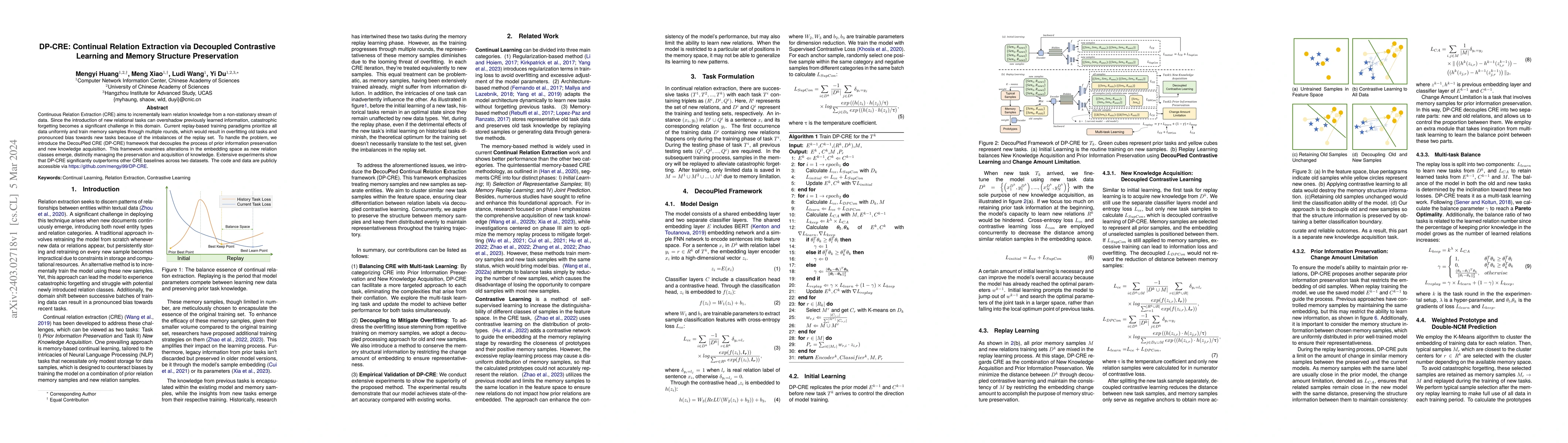 Thumbnail for DP-CRE: Continual Relation Extraction via Decoupled Contrastive Learning
  and Memory Structure Preservation