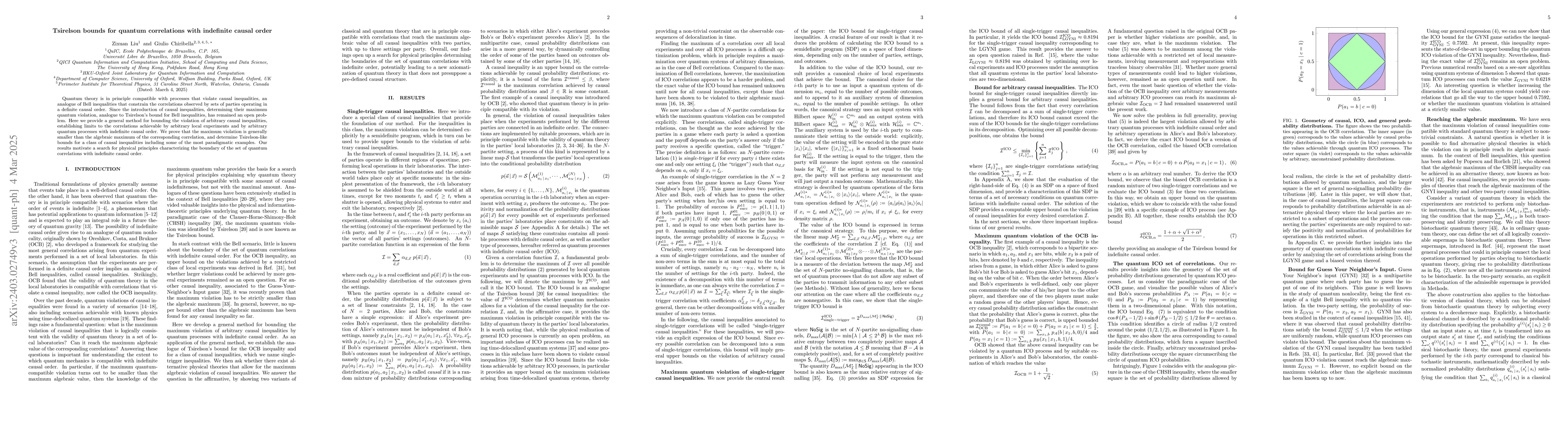 Thumbnail for Tsirelson bounds for quantum correlations with indefinite causal order