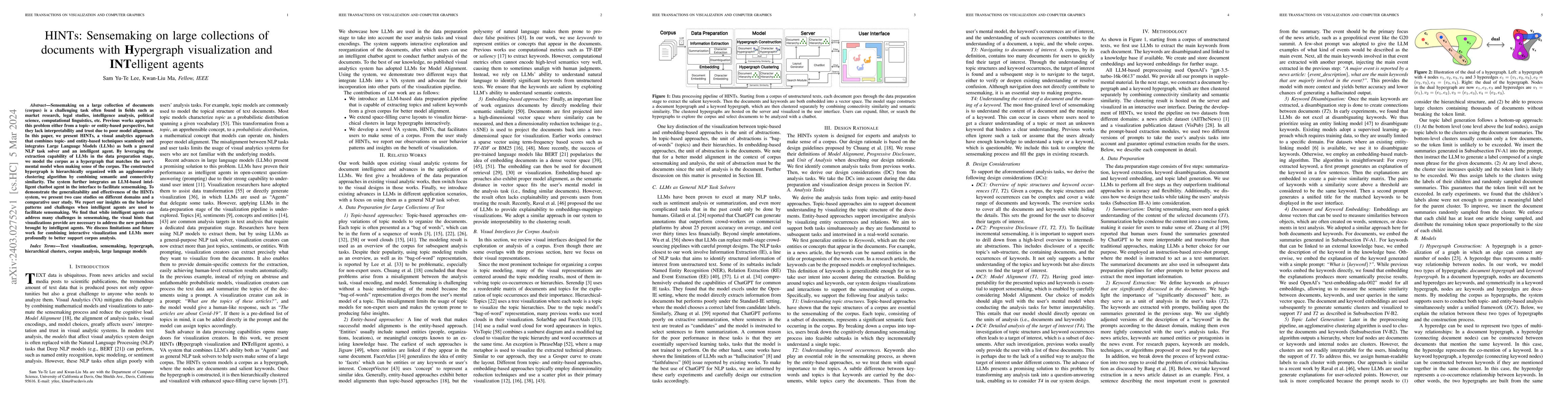 Thumbnail for HINTs: Sensemaking on large collections of documents with Hypergraph
  visualization and INTelligent agents