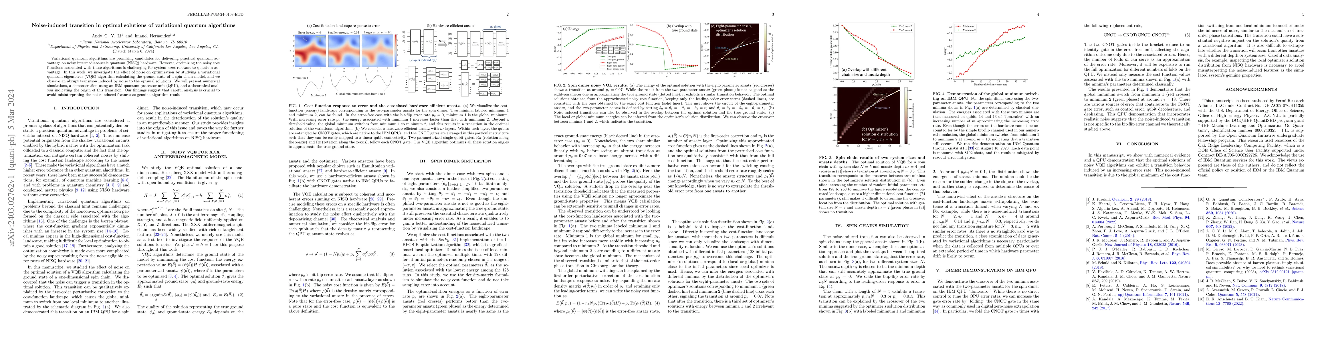 Thumbnail for Noise-induced transition in optimal solutions of variational quantum
  algorithms