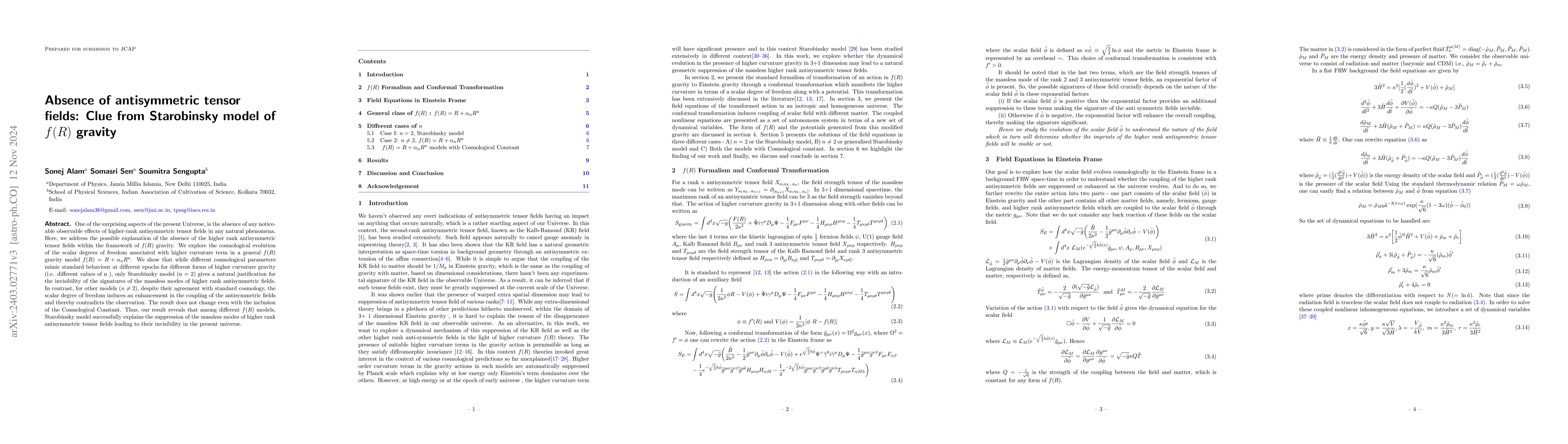 Thumbnail for Absence of torsion : Clue from Starobinsky model of f(R) gravity