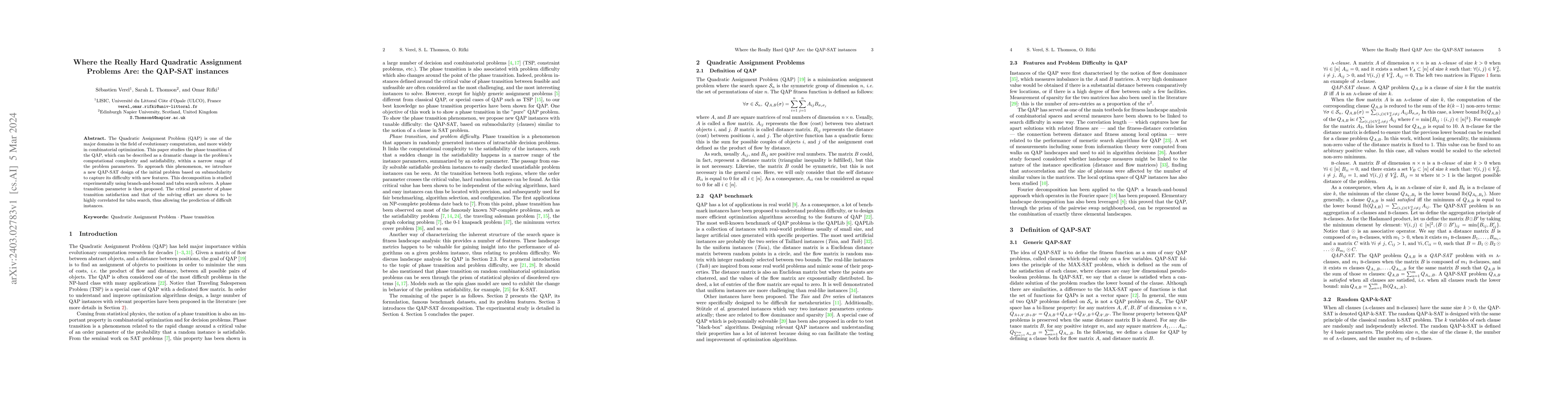 Thumbnail for Where the Really Hard Quadratic Assignment Problems Are: the QAP-SAT
  instances