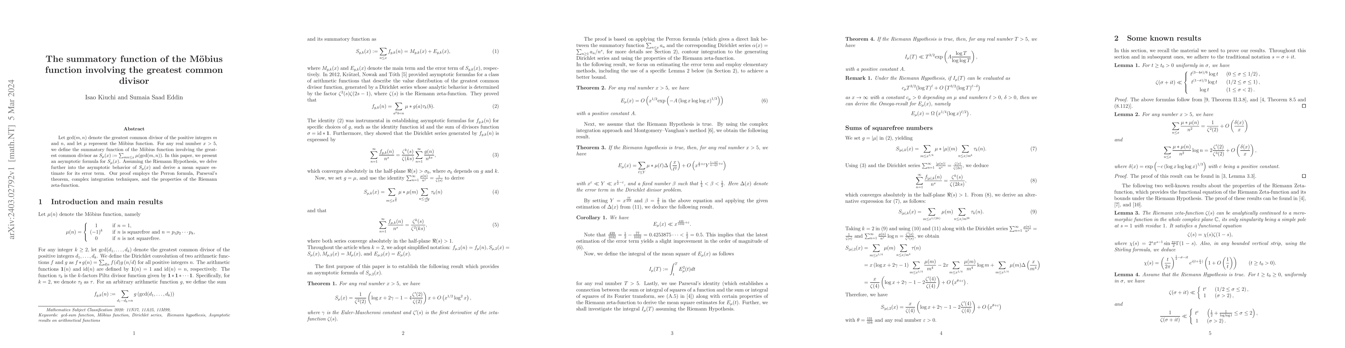 Thumbnail for The summatory function of the M\"obius function involving the greatest
  common divisor