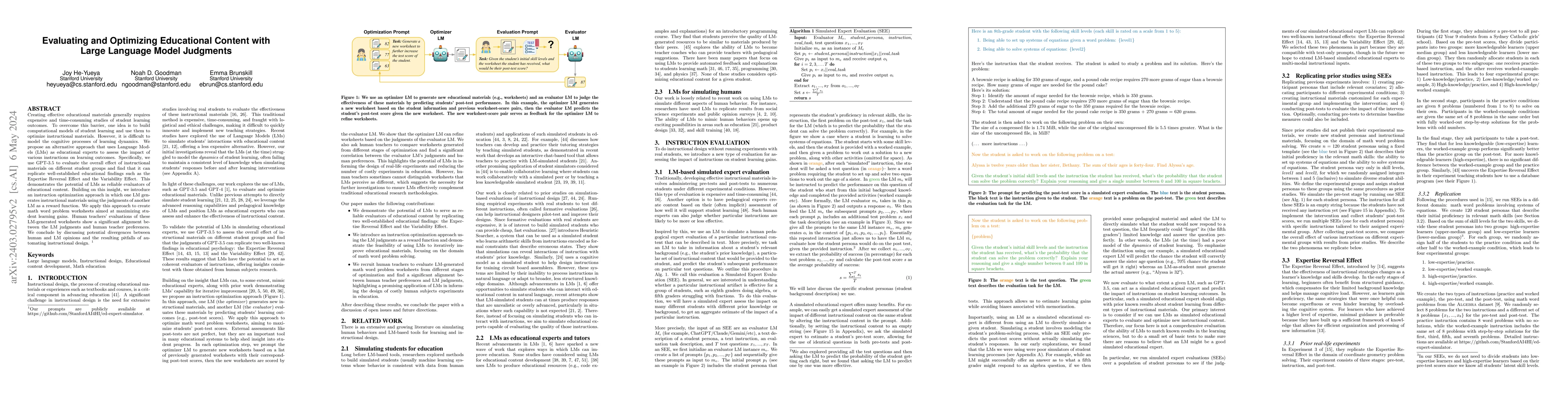 Thumbnail for Evaluating and Optimizing Educational Content with Large Language Model
  Judgments