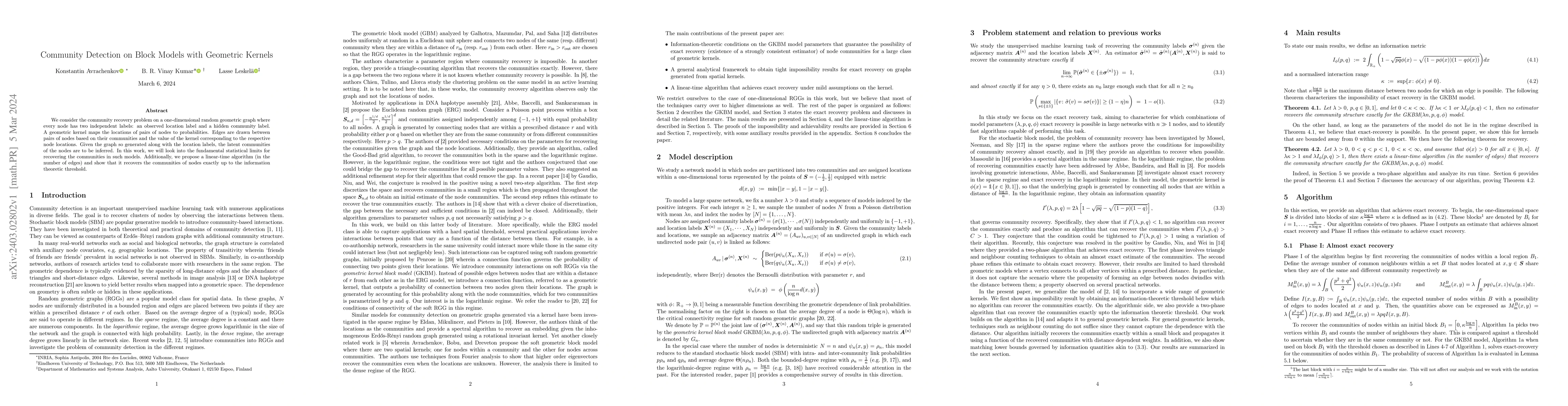 Thumbnail for Community Detection on Block Models with Geometric Kernels