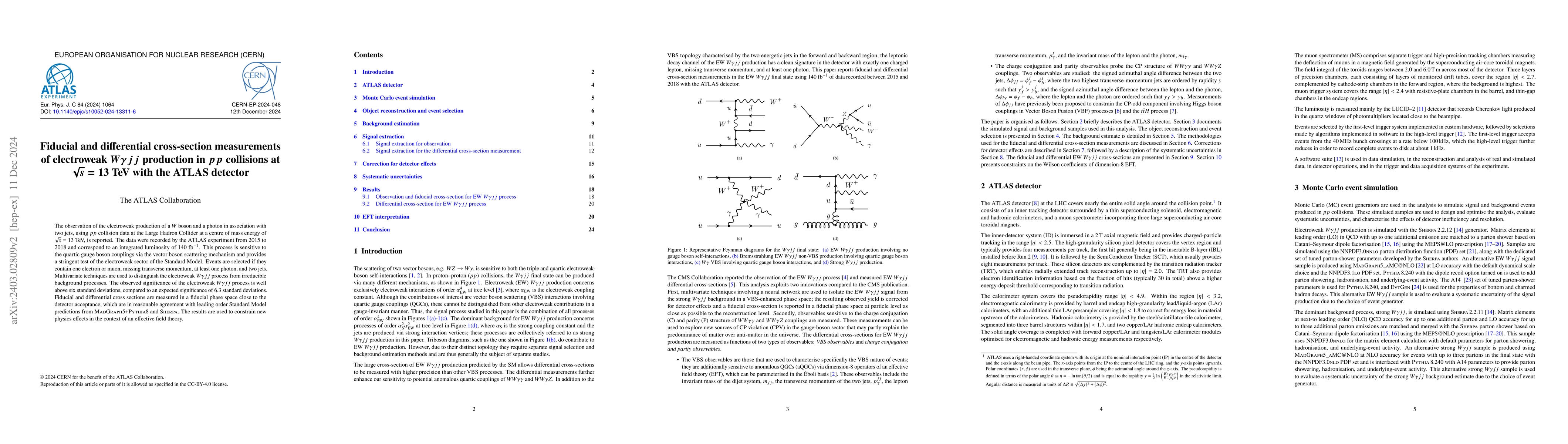 Thumbnail for Fiducial and differential cross-section measurements of electroweak
  $W\gamma jj$ production in $pp$ collisions at $\sqrt{s} = 13$ TeV with the
  ATLAS detector