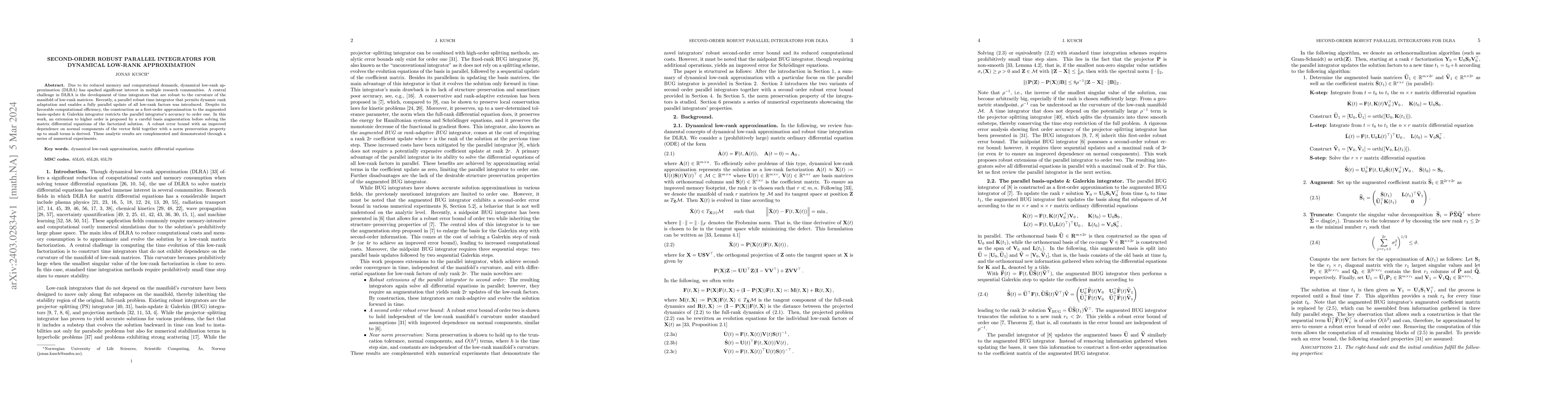 Thumbnail for Second-order robust parallel integrators for dynamical low-rank
  approximation