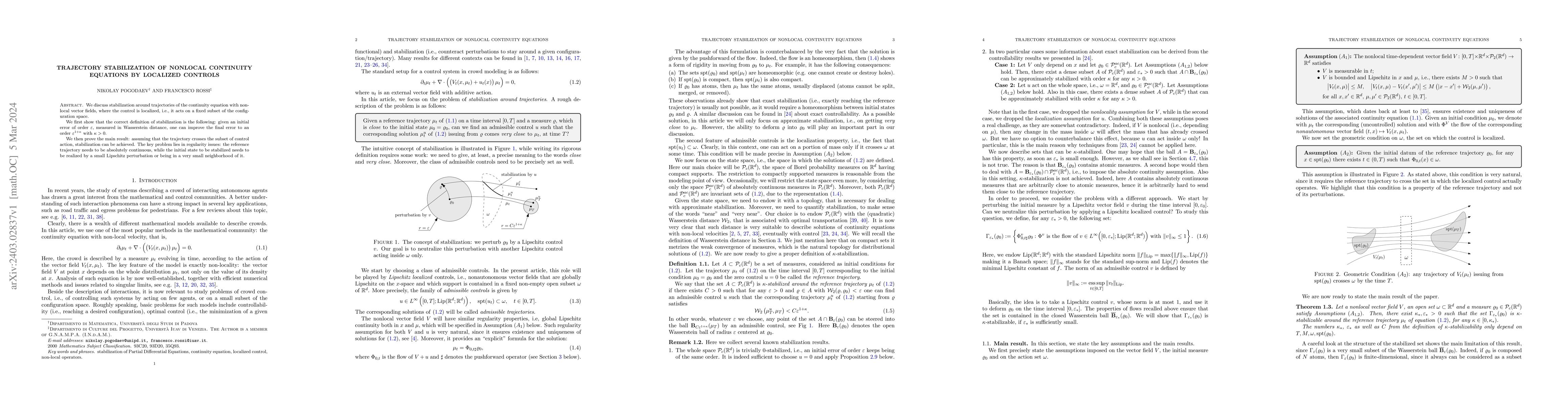 Thumbnail for Trajectory stabilization of nonlocal continuity equations by localized
  controls