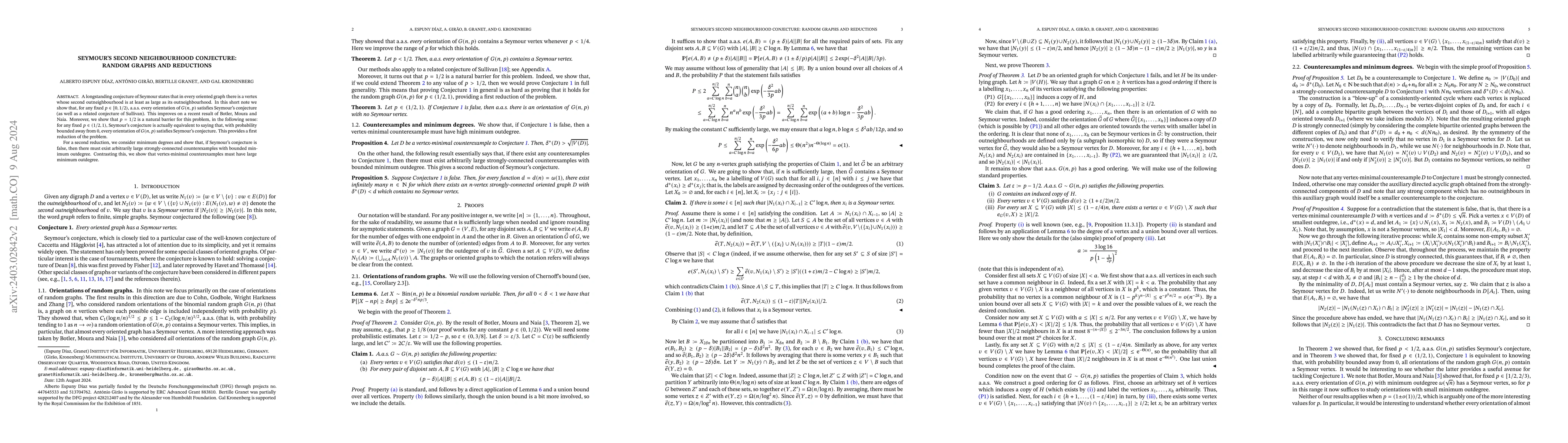 Thumbnail for Seymour's second neighbourhood conjecture: random graphs and reductions