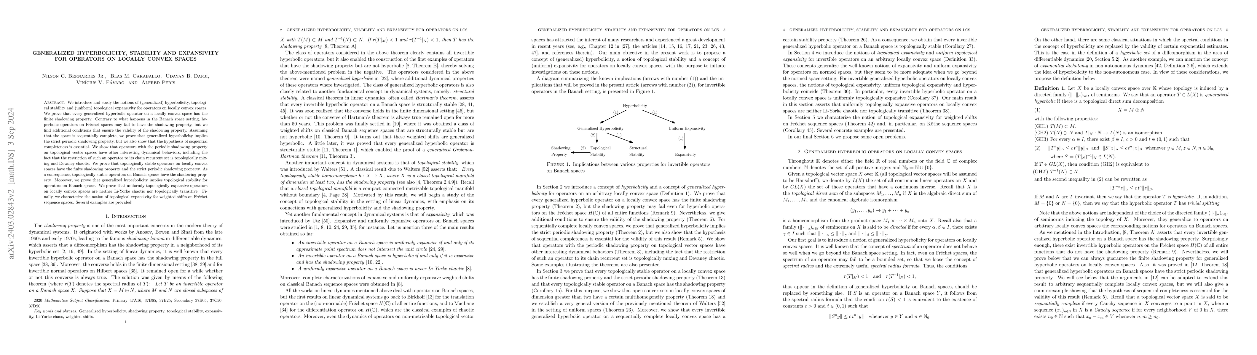 Thumbnail for Generalized Hyperbolicity, Stability and Expansivity for Operators on
  Locally Convex Spaces