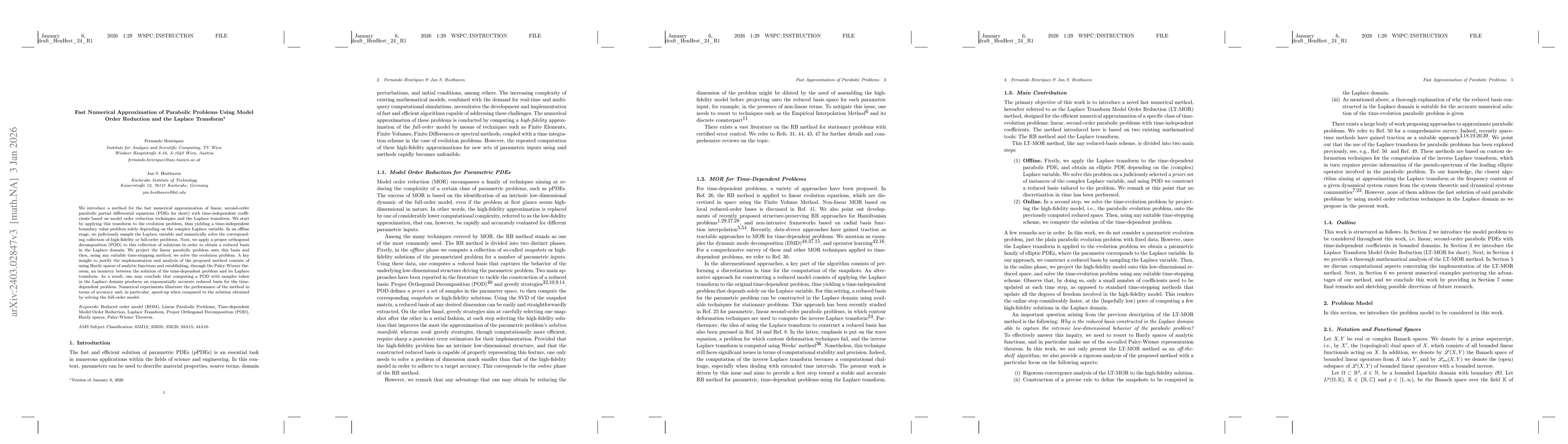 Thumbnail for Fast Numerical Approximation of Parabolic Problems Using Model Order
  Reduction and the Laplace Transform