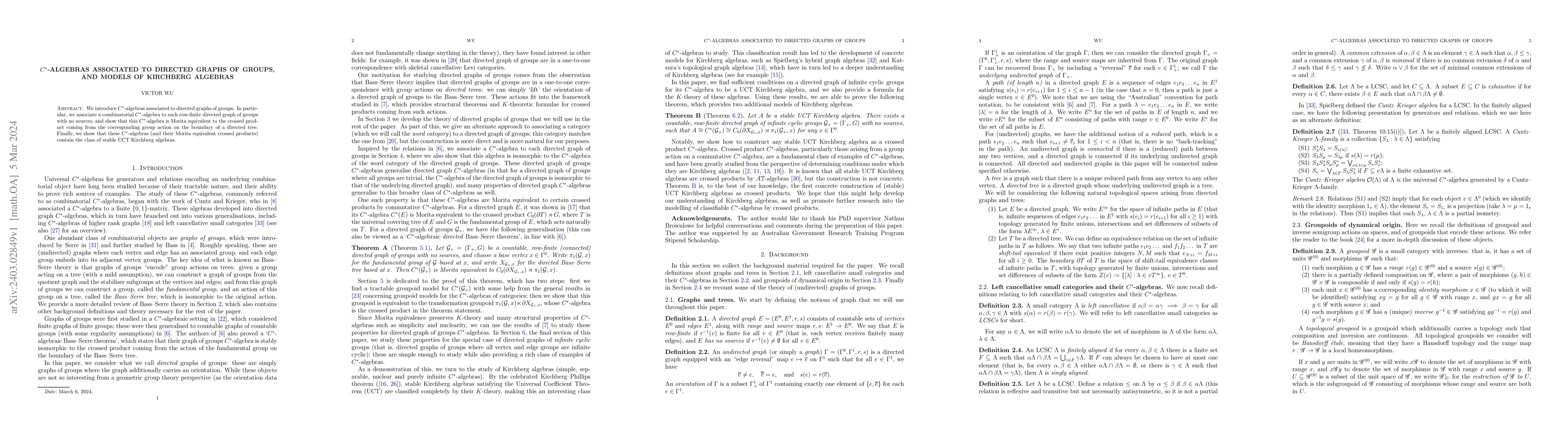Thumbnail for $C^*$-algebras associated to directed graphs of groups, and models of
  Kirchberg algebras