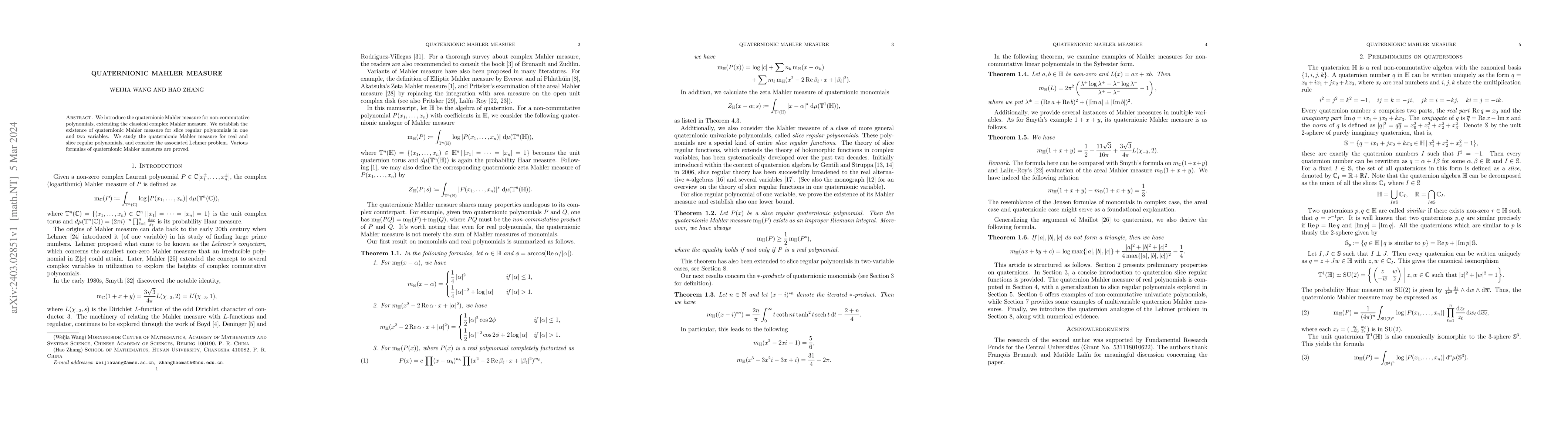 Thumbnail for Quaternionic Mahler measure