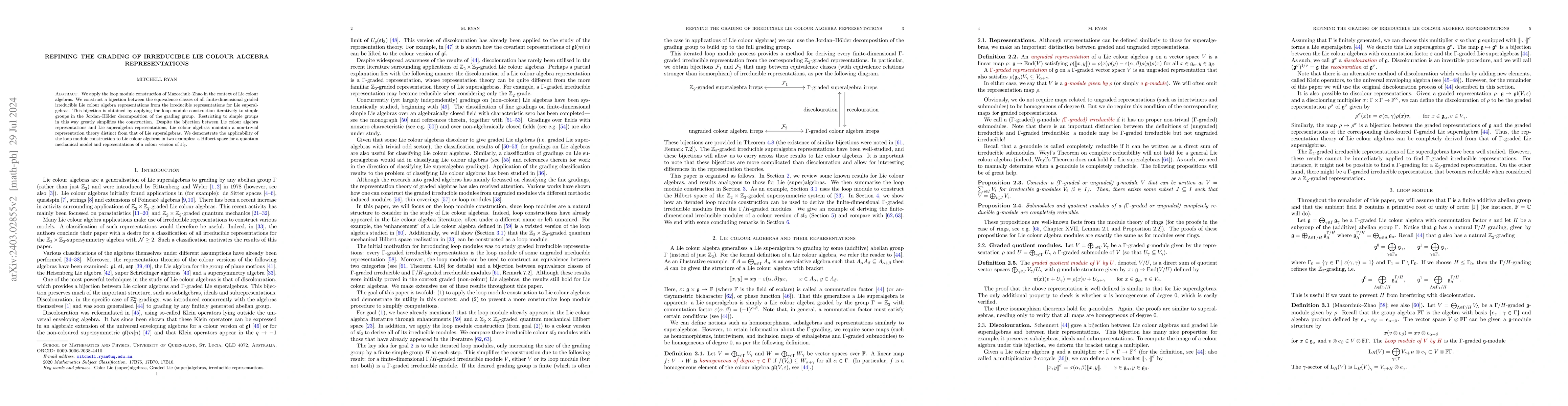Thumbnail for Refining the grading of irreducible Lie colour algebra representations