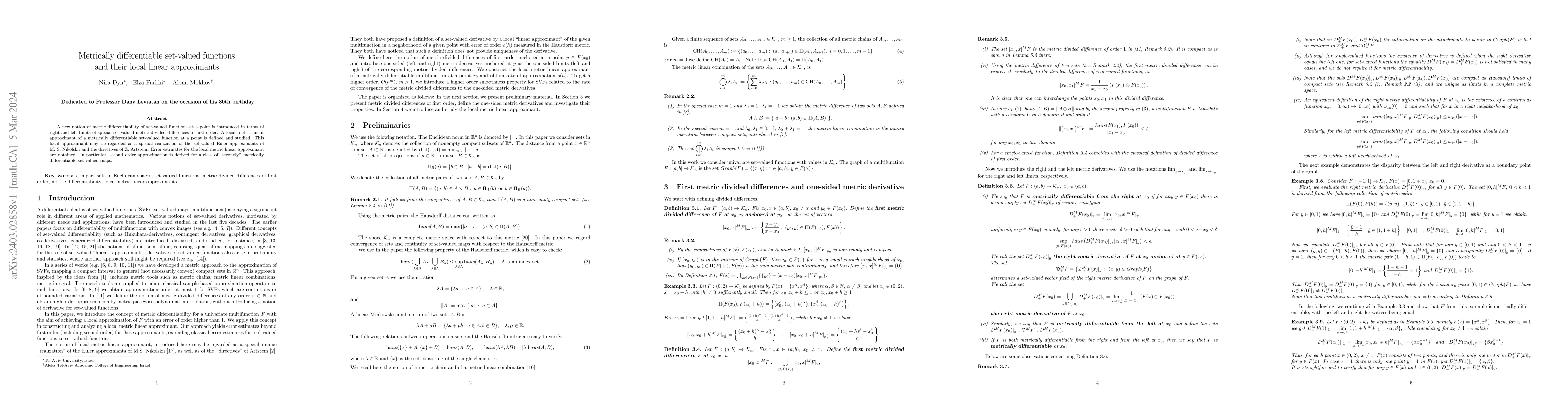 Thumbnail for Metrically differentiable set-valued functions and their local linear
  approximants