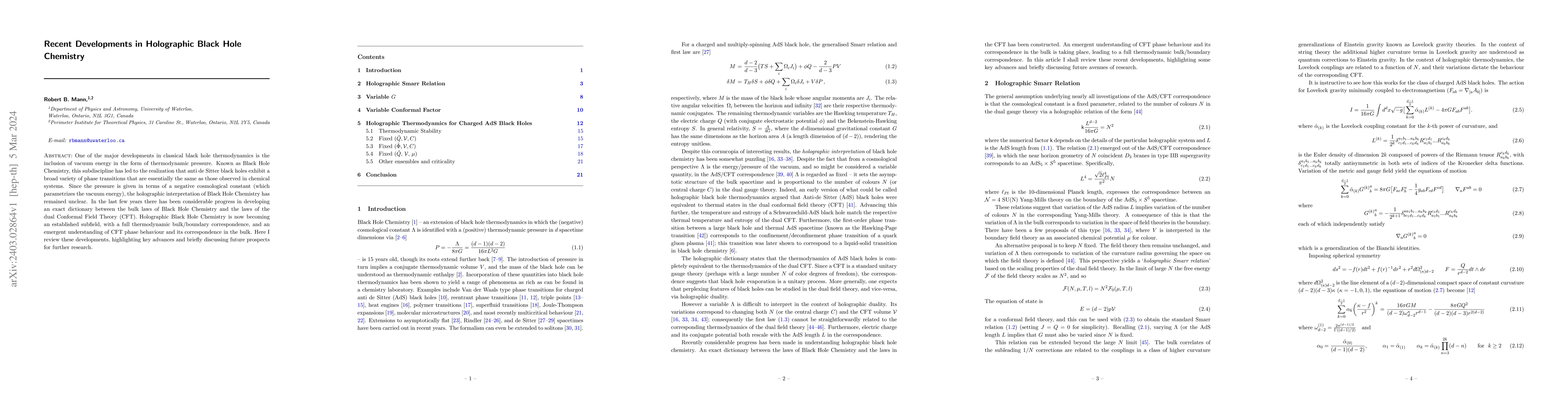 Thumbnail for Recent Developments in Holographic Black Hole Chemistry