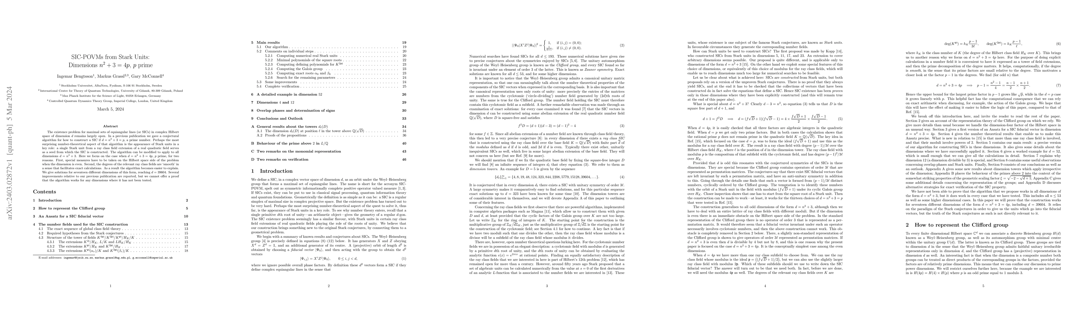 Thumbnail for SIC-POVMs from Stark Units: Dimensions n^2+3=4p, p prime
