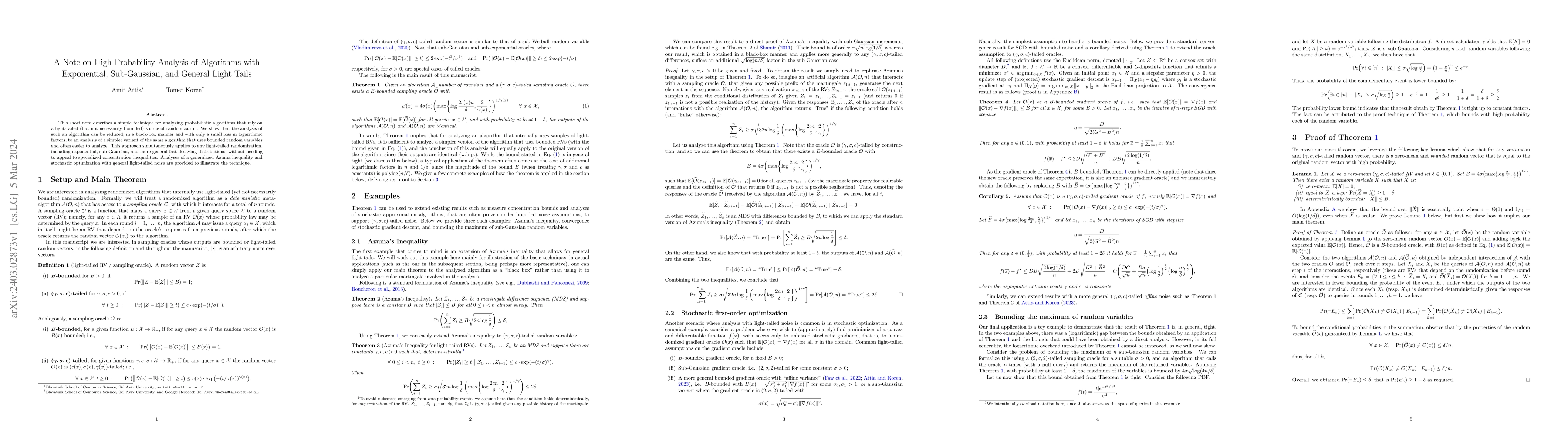 Thumbnail for A Note on High-Probability Analysis of Algorithms with Exponential,
  Sub-Gaussian, and General Light Tails