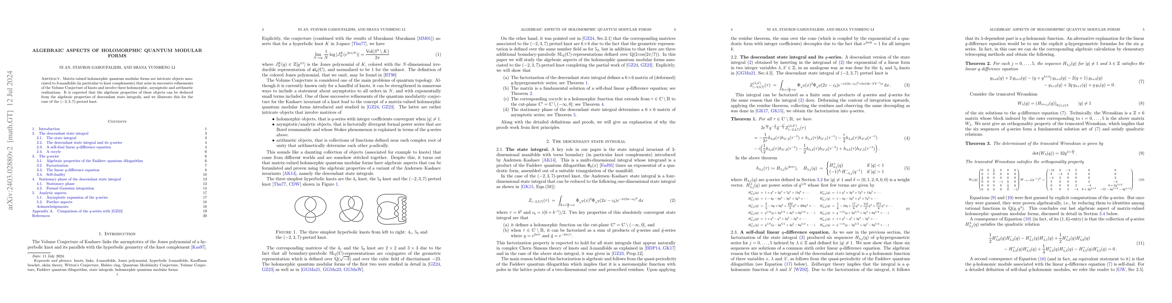 Thumbnail for Algebraic aspects of holomorphic quantum modular forms
