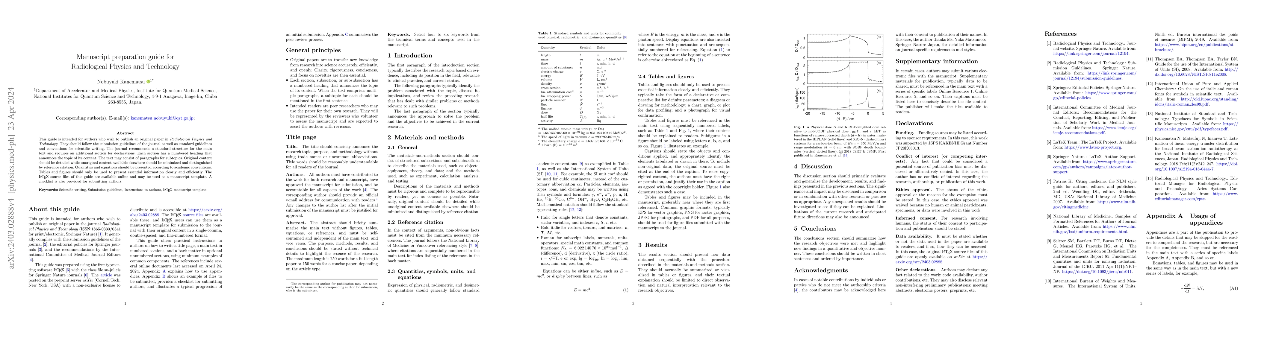 Thumbnail for Manuscript preparation guide for Radiological Physics and Technology