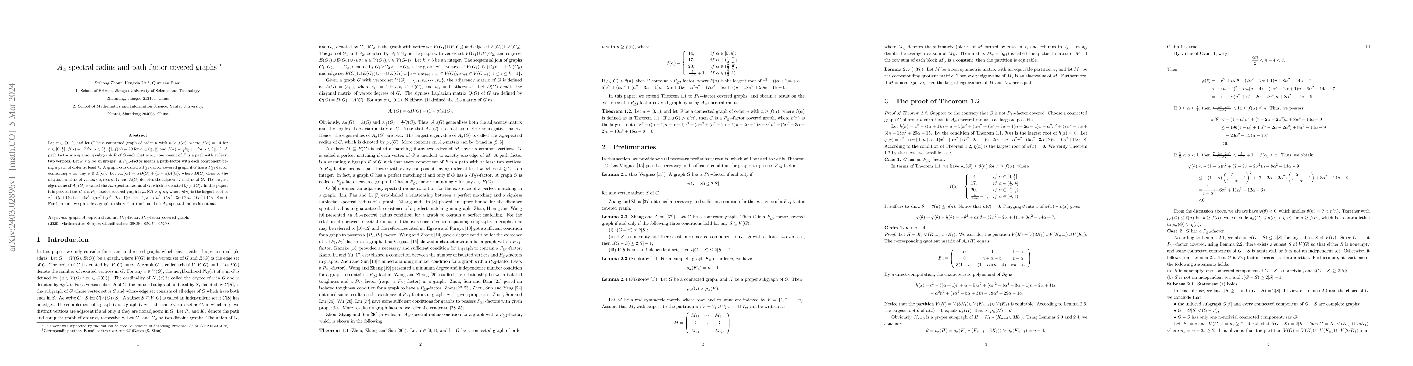 Thumbnail for A{\alpha}-spectral radius and path-factor covered graphs