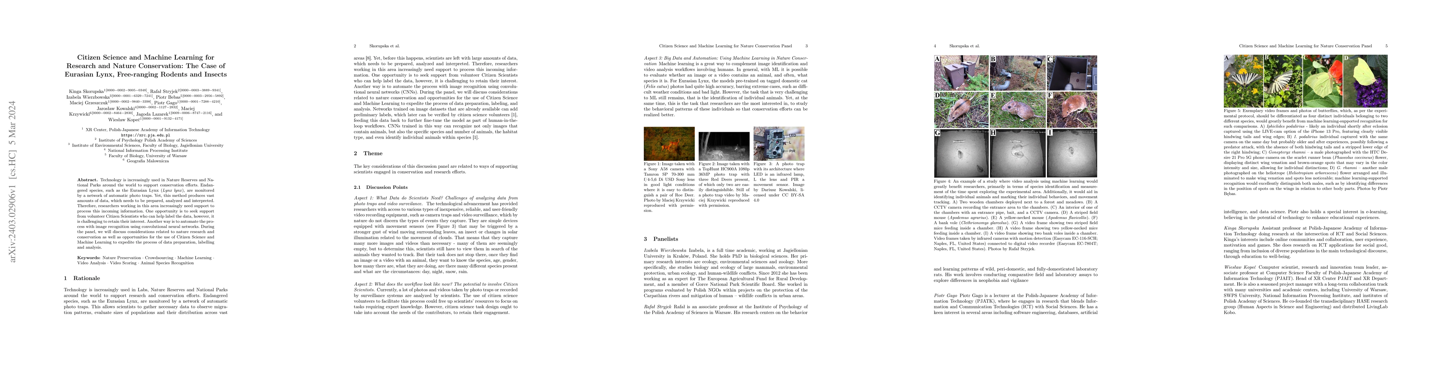 Thumbnail for Citizen Science and Machine Learning for Research and Nature
  Conservation: The Case of Eurasian Lynx, Free-ranging Rodents and Insects