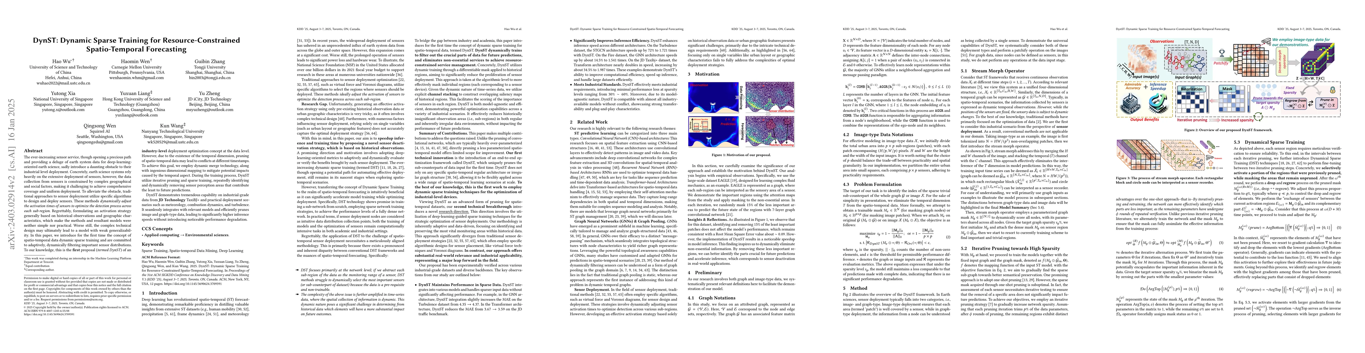 Thumbnail for DynST: Dynamic Sparse Training for Resource-Constrained Spatio-Temporal
  Forecasting