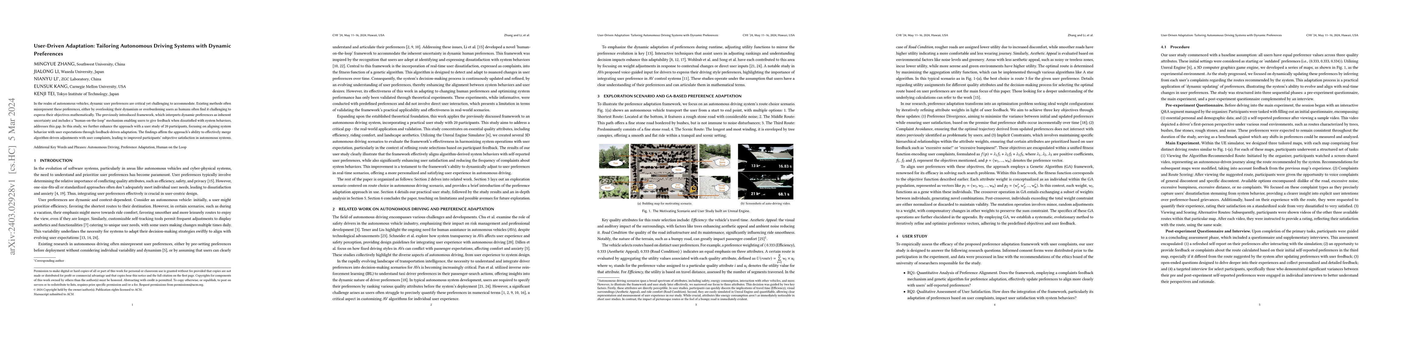Thumbnail for User-Driven Adaptation: Tailoring Autonomous Driving Systems with
  Dynamic Preferences