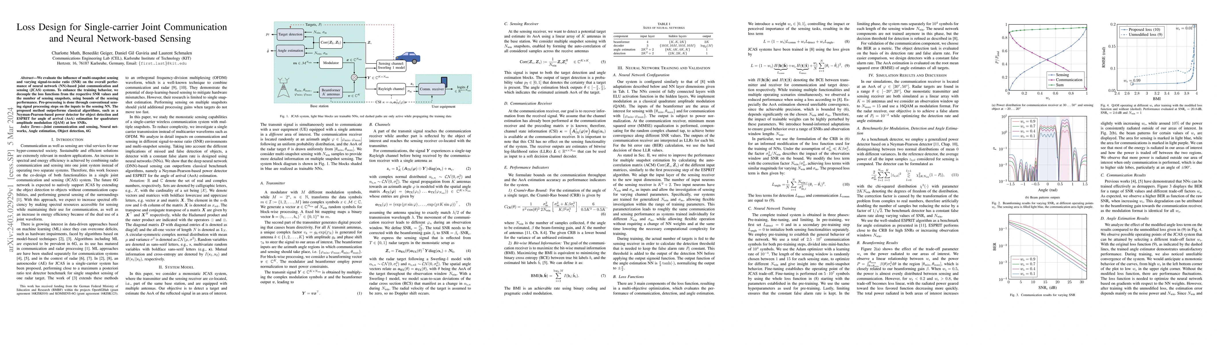 Thumbnail for Loss Design for Single-carrier Joint Communication and Neural
  Network-based Sensing