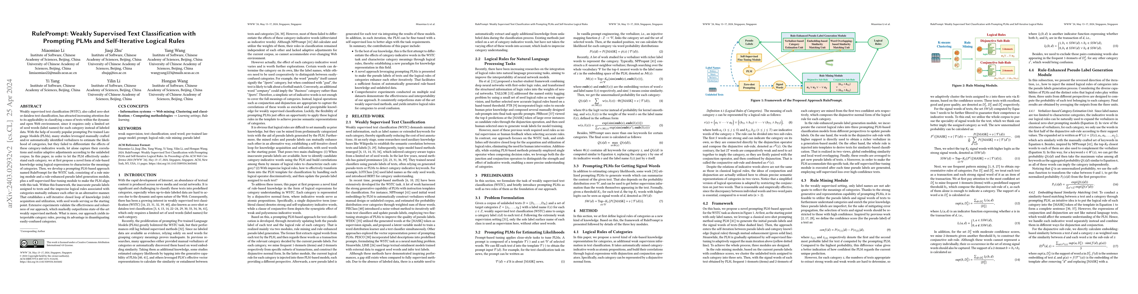 Thumbnail for RulePrompt: Weakly Supervised Text Classification with Prompting PLMs
  and Self-Iterative Logical Rules
