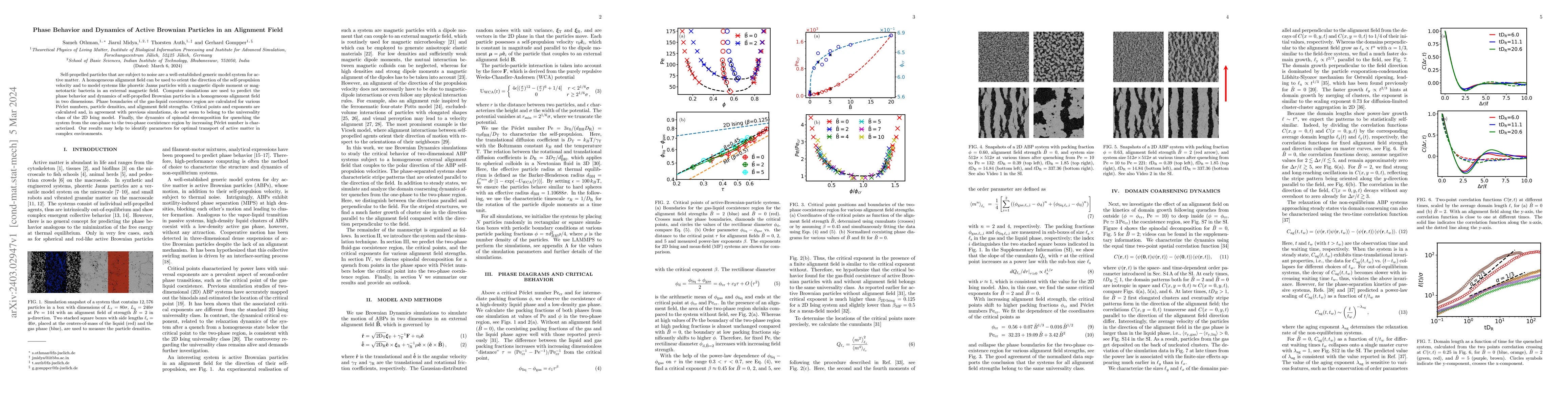 Thumbnail for Phase Behavior and Dynamics of Active Brownian Particles in an Alignment
  Field