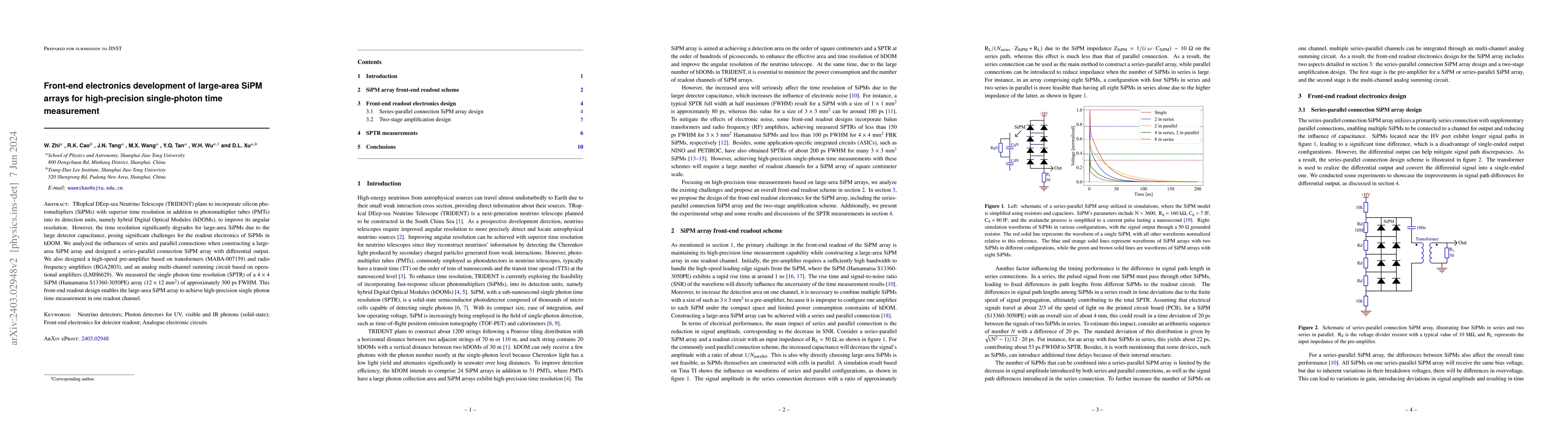 Thumbnail for Front-end electronics development of large-area SiPM arrays for
  high-precision single-photon time measurement