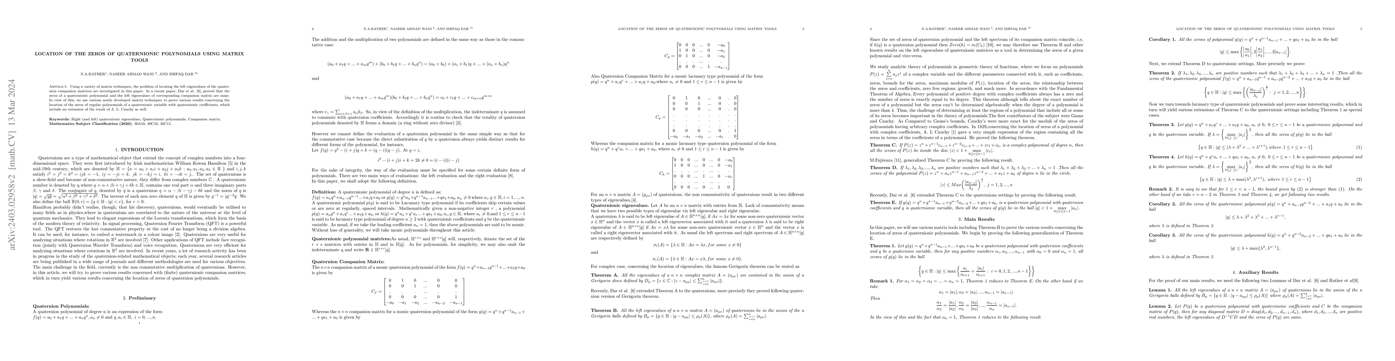 Thumbnail for Location of the zeros of quaternionic polynomials using matrix tools