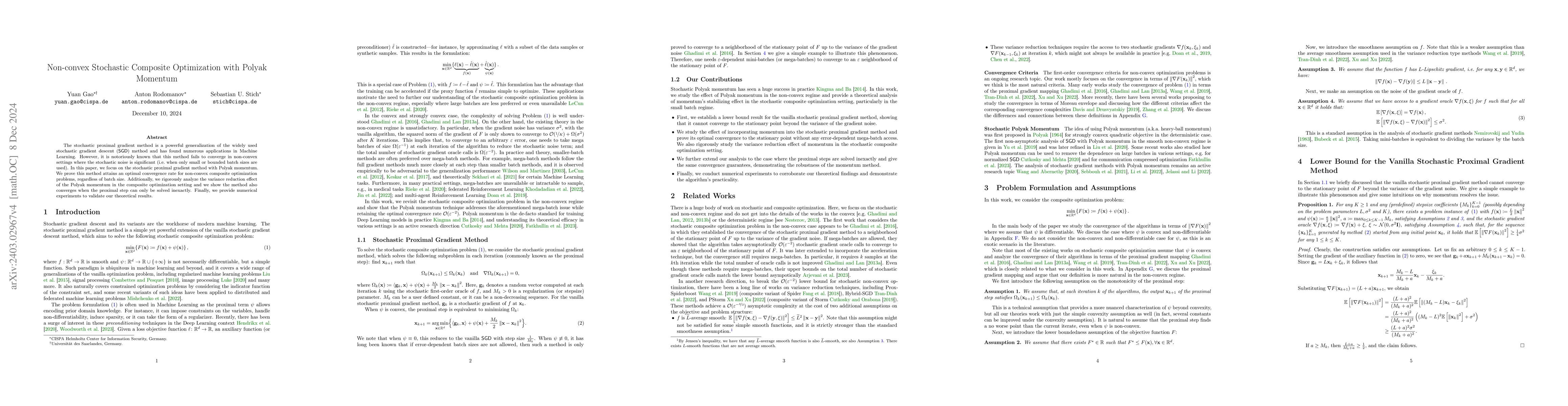 Thumbnail for Non-Convex Stochastic Composite Optimization with Polyak Momentum