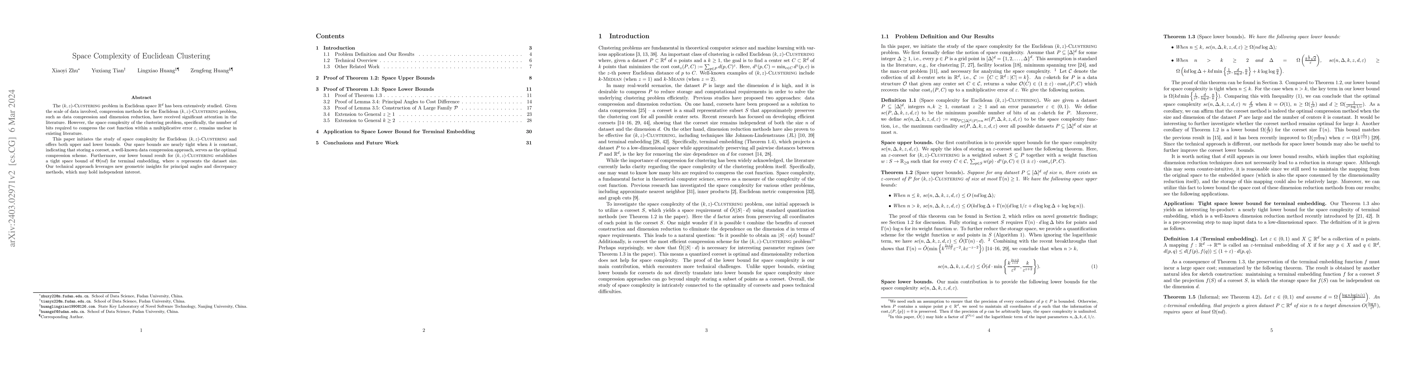 Thumbnail for Space Complexity of Euclidean Clustering