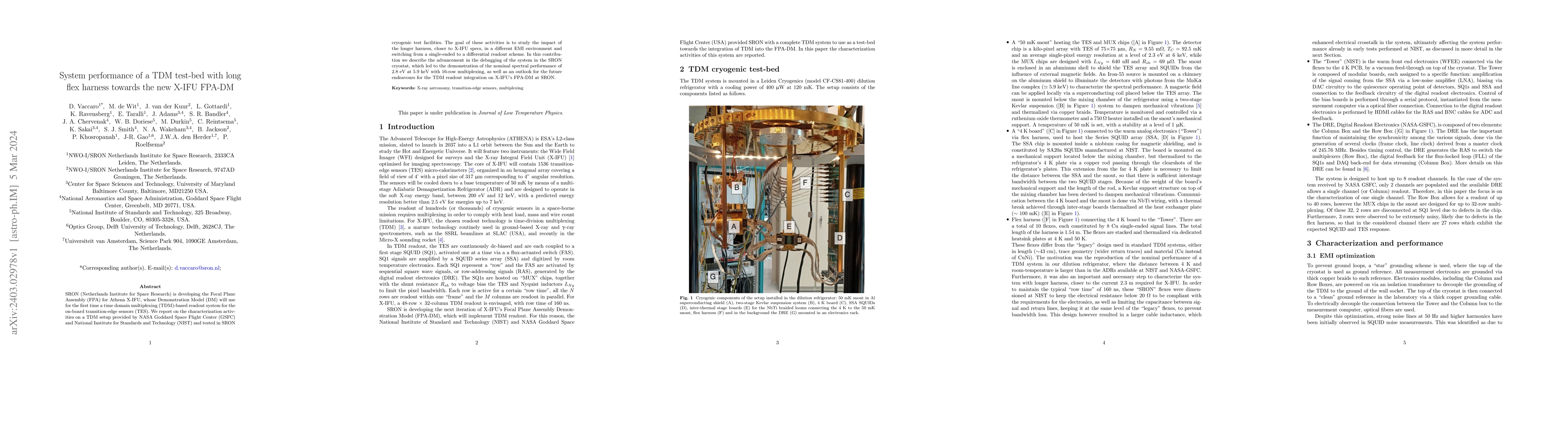 Thumbnail for System performance of a TDM test-bed with long flex harness towards the
  new X-IFU FPA-DM