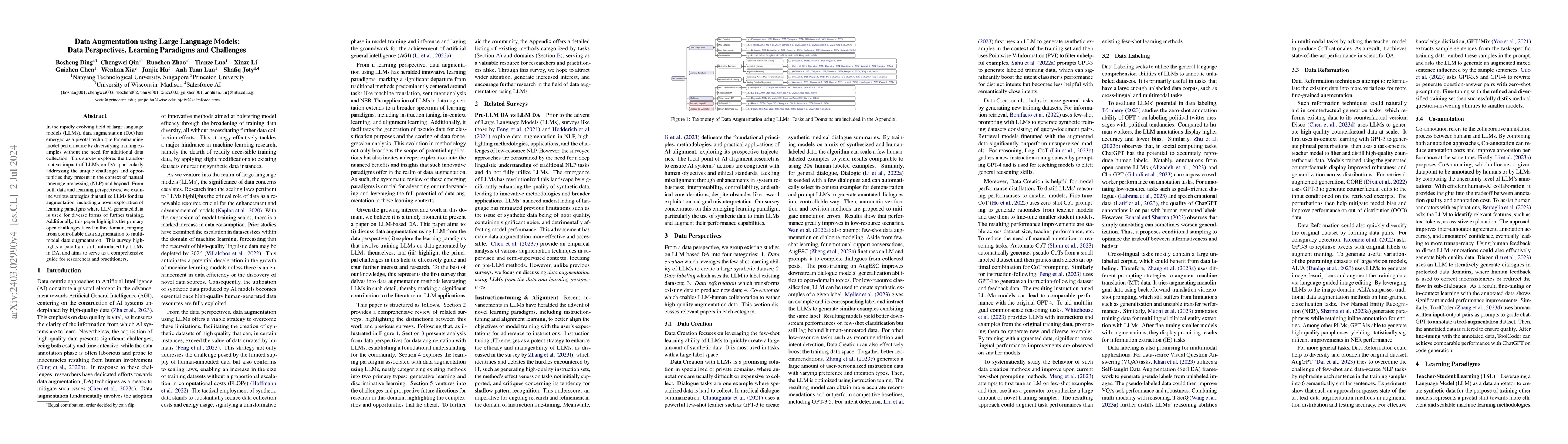 Thumbnail for Data Augmentation using Large Language Models: Data Perspectives,
  Learning Paradigms and Challenges