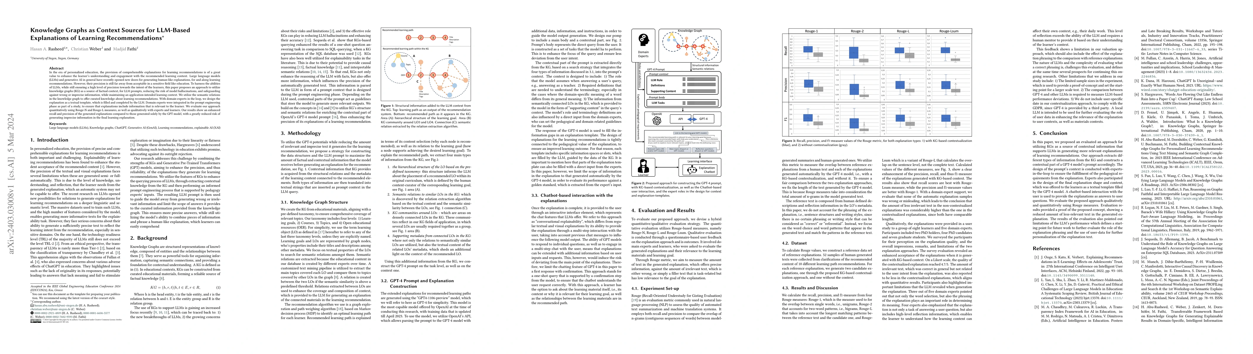 Thumbnail for Knowledge Graphs as Context Sources for LLM-Based Explanations of
  Learning Recommendations