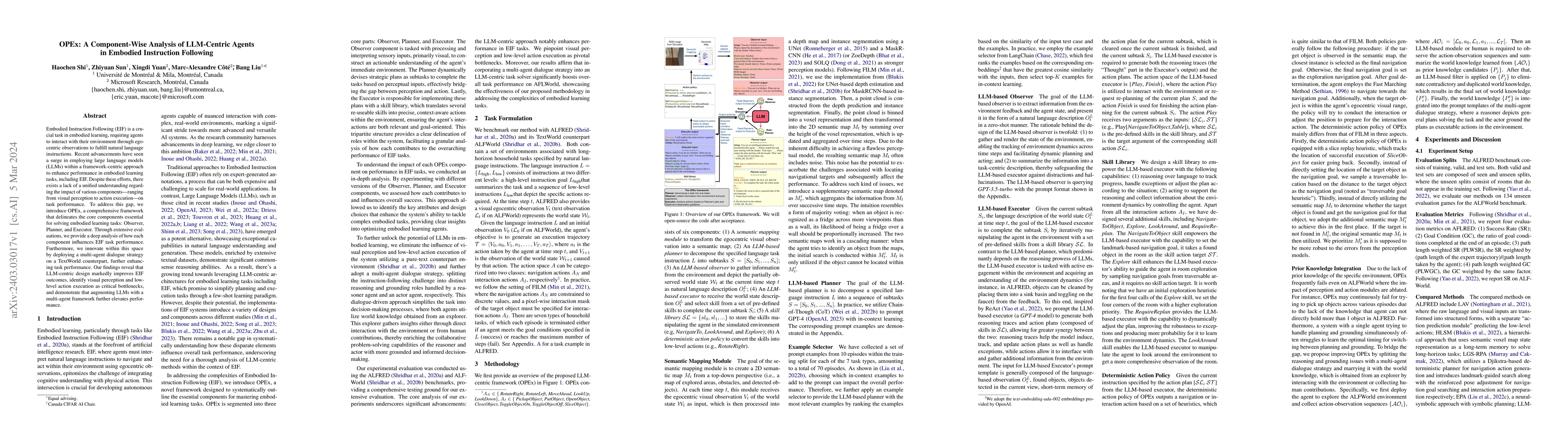 Thumbnail for OPEx: A Component-Wise Analysis of LLM-Centric Agents in Embodied
  Instruction Following