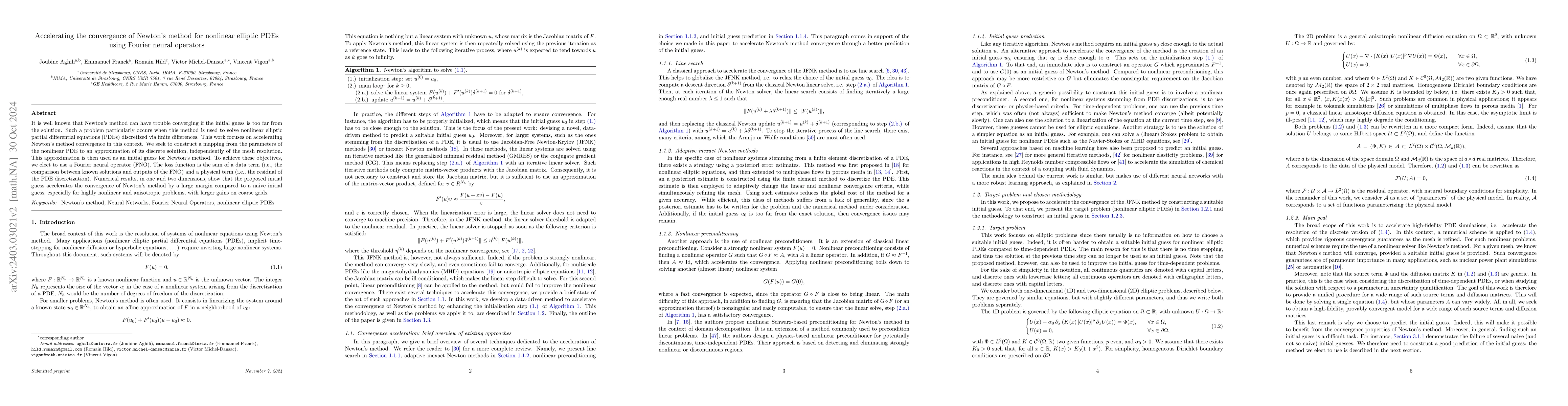 Thumbnail for Accelerating the convergence of Newton's method for nonlinear elliptic
  PDEs using Fourier neural operators