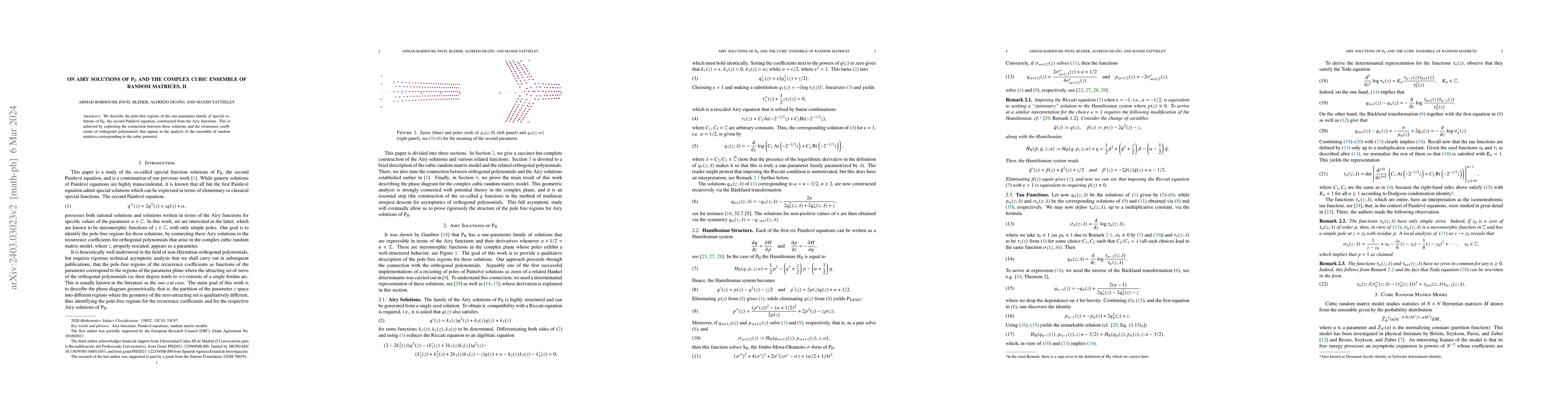Thumbnail for On Airy solutions of P$_\mathrm{II}$ and the complex cubic ensemble of
  random matrices, II
