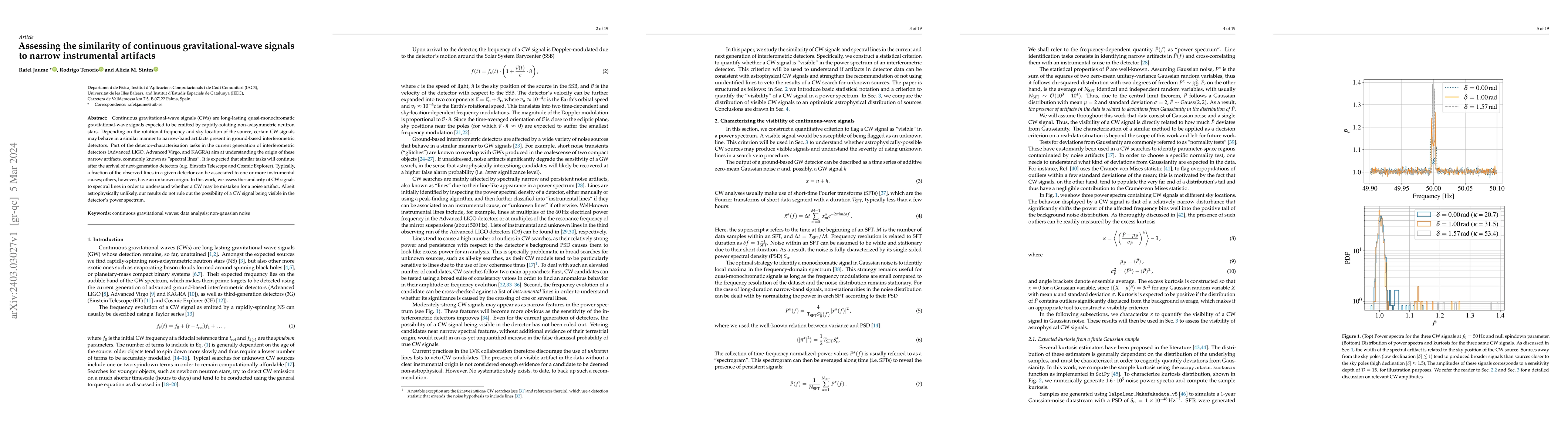 Thumbnail for Assessing the similarity of continuous gravitational-wave signals to
  narrow instrumental artifacts