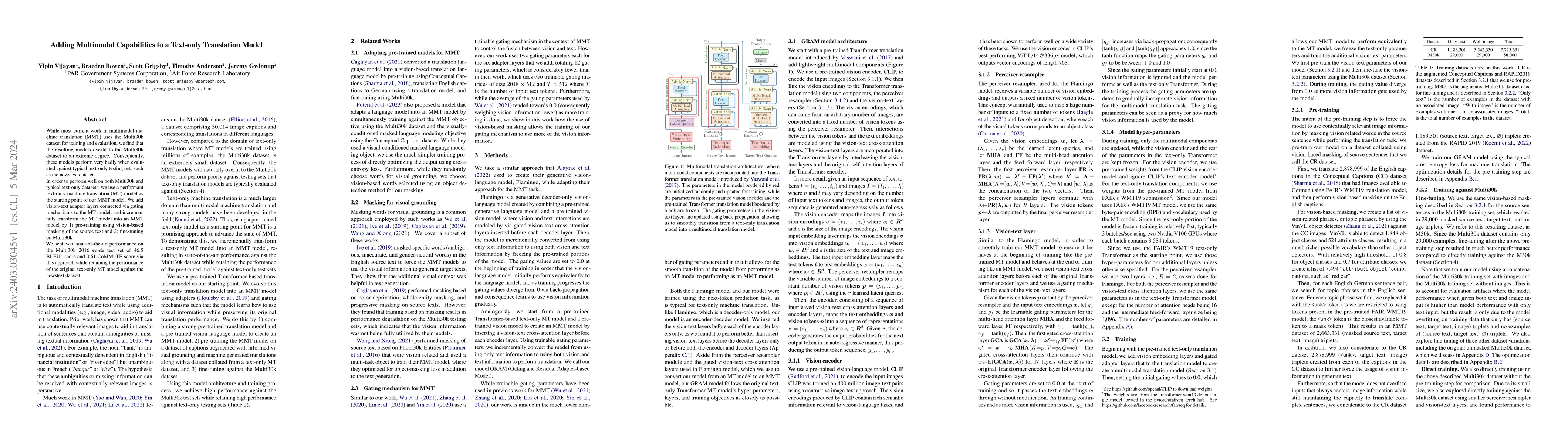 Thumbnail for Adding Multimodal Capabilities to a Text-only Translation Model