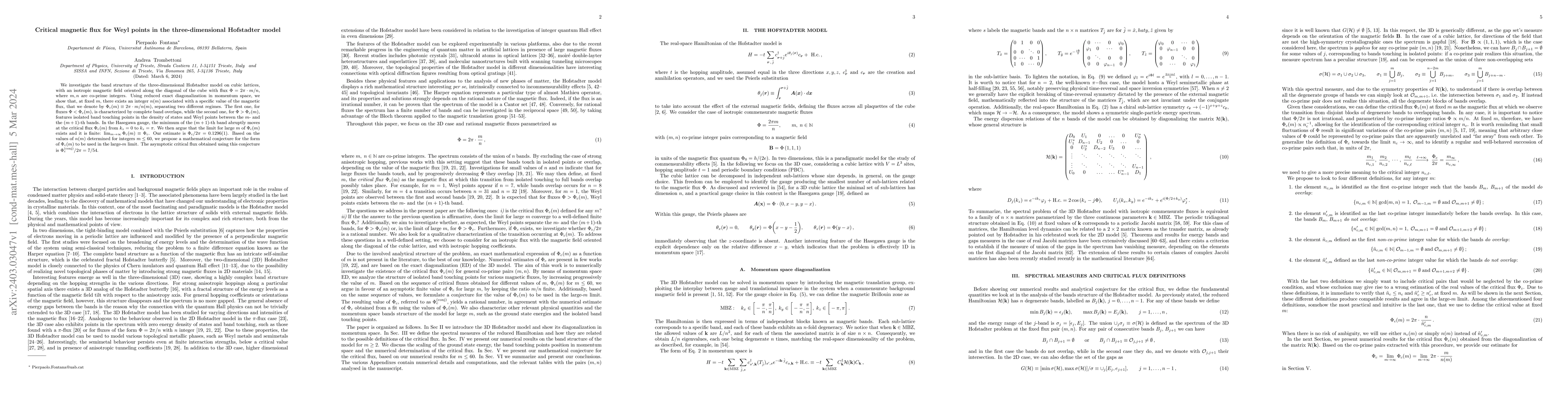 Thumbnail for Critical magnetic flux for Weyl points in the three-dimensional
  Hofstadter model