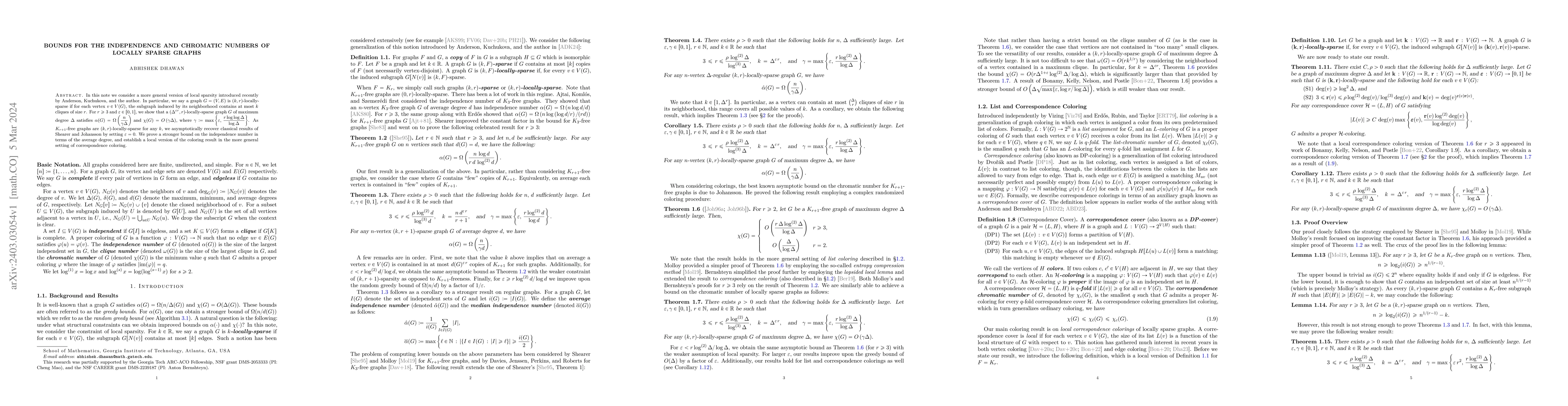 Thumbnail for Bounds for the independence and chromatic numbers of locally sparse
  graphs